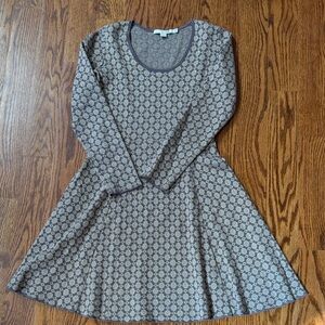 Boden petite fit and flare  gold accent Patterned sweater Dress